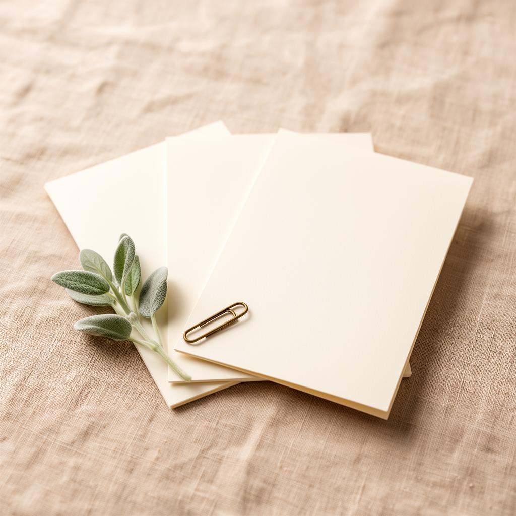 Tres tarjetas crema dispuestas con elegancia