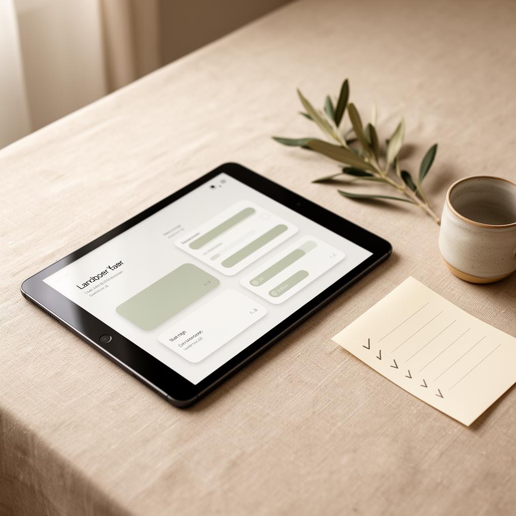 Tablet con panel operativo sobre mesa ordenada